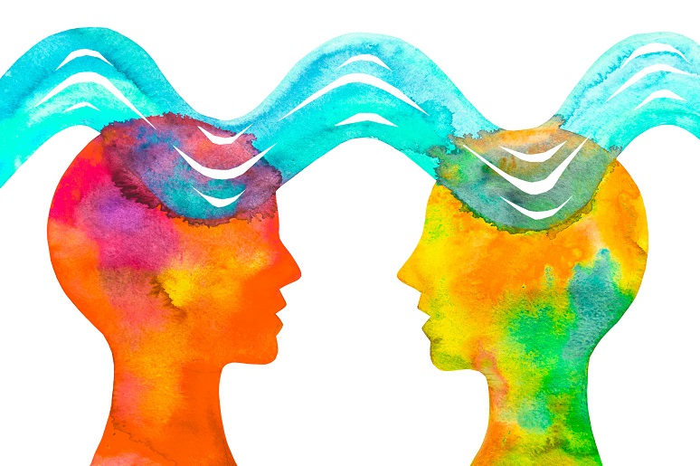 Two heads with waves between them showing empathy