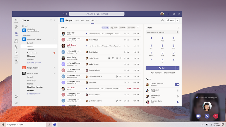 Screen grab of voice-enabled channels in Microsoft Teams