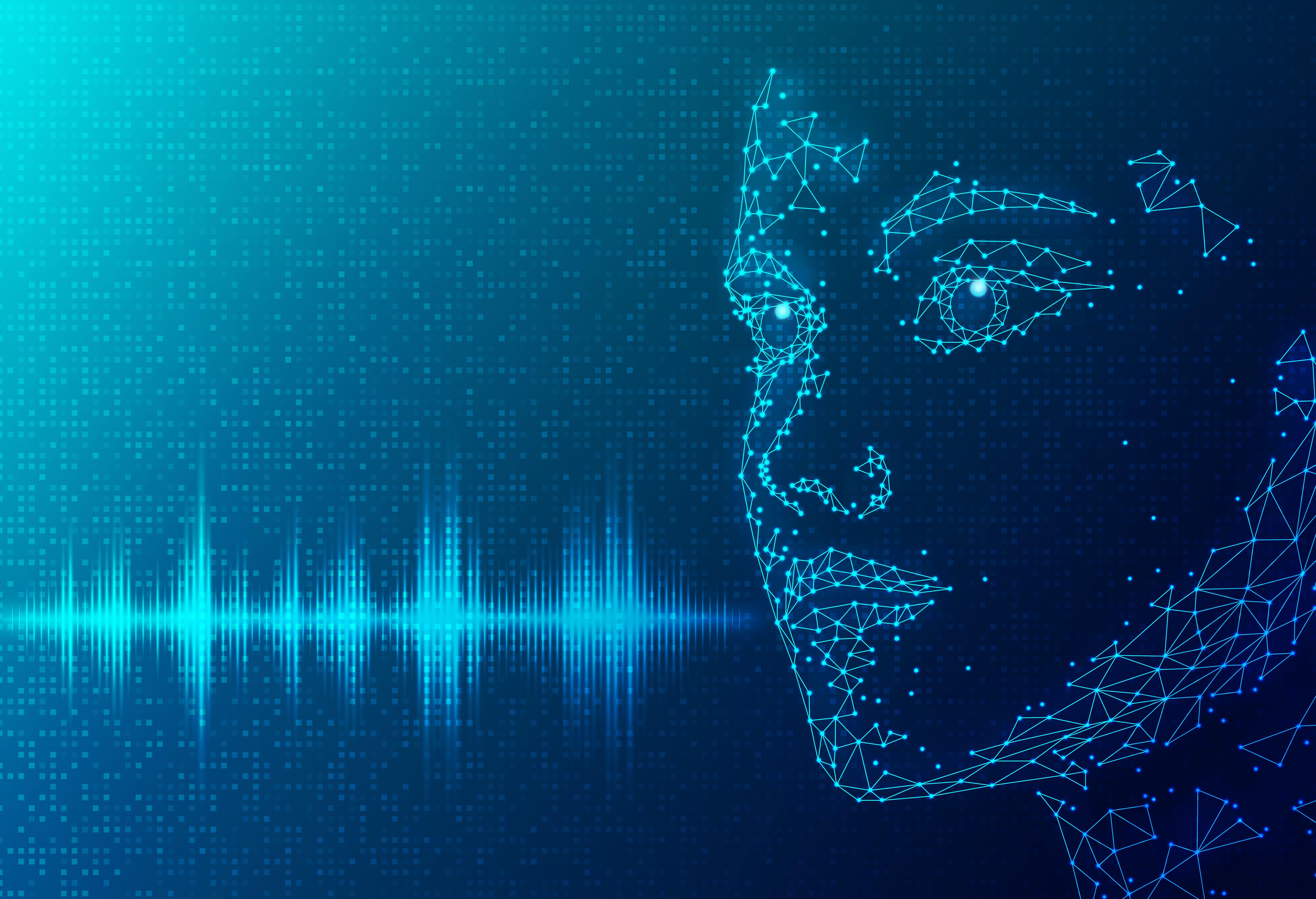 AI-generated head is seen translating data into speech