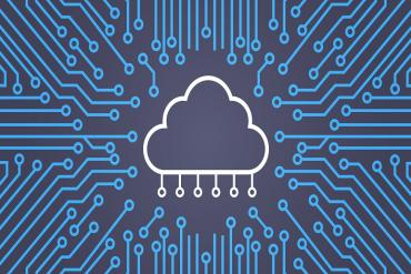 Conceptual illustration w/ cloud and circuits 