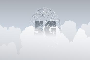 5G Network Label with Wireframe Globe - High Speed, Broadband Mobile Telecommunication and Wireless Systems Design Concept