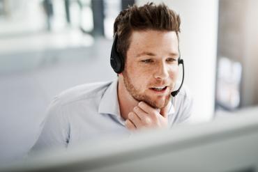 A contact center agent working