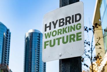 A sign that says Hybrid Working Future