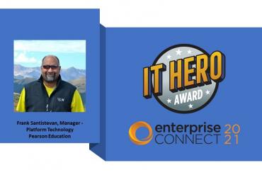 Photo of Frank Stanistevan, with Pearson Education, and IT Hero Award logo