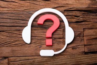 A contact center headset icon with a question mark
