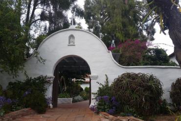 A white stucco mission in California